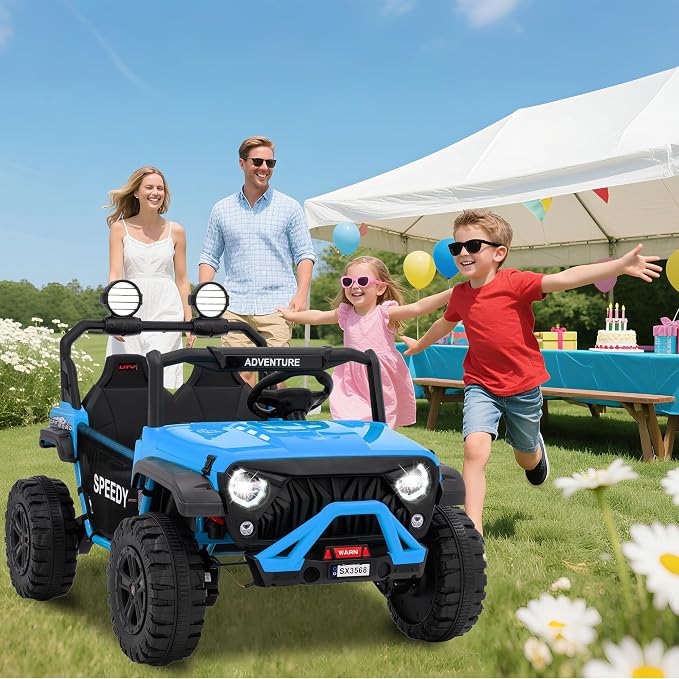 24V 2-Seater Ride on UTV Truck with Remote Control – 4WD Electric Vehicle Designed for Big Kids, Featuring Spring Suspension, Front and Behind LED Lights, Dual Storage Compartments, 3 Speed Settings,