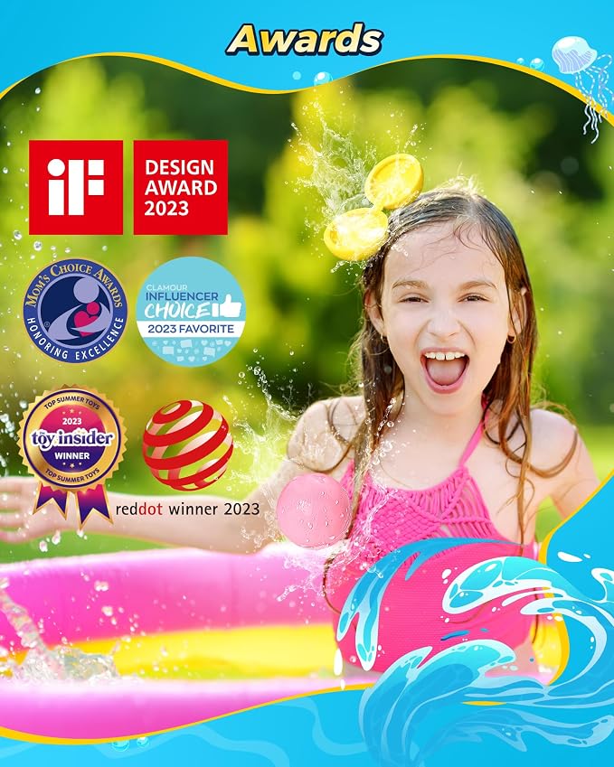 SOPPYCID Water Balloons Reusable Splash Ball, Latex-free Water Bomb Pool Toys, No Tying Easy Quick Fill, Magnetic Self-sealing Water Balls for Kids & Adults All Ages Summer Fun Outdoor Party Games
