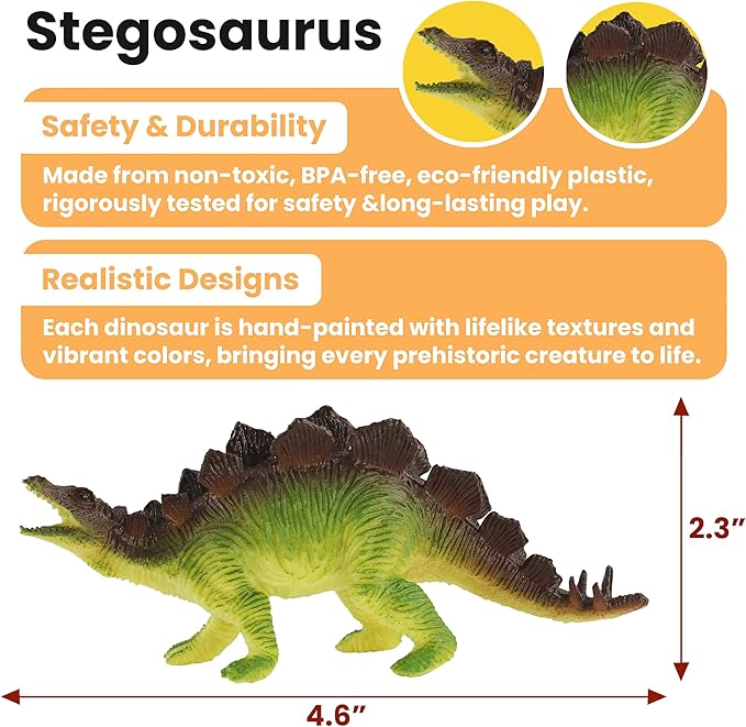 Zippytots Dinosaur Toys for Kids 3-5, 10 PCS Realistic Plastic Dinosaur Figure Toy Set Including T-Rex, Stegosaurus, Spinosaurus, Ideal Gift for Toddle