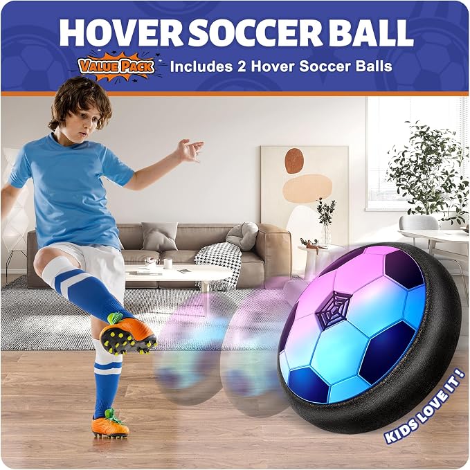 Officygnet 2 Pack Hover Soccer Ball Toys Gifts for 5, 6,7, 8-12 Year Old Boys, Indoor Boys Toys Age 6-8, Light-Up Soccer Ball Games for Kids 4-6, Ideal Christmas Birthday Sports Gifts for Kids
