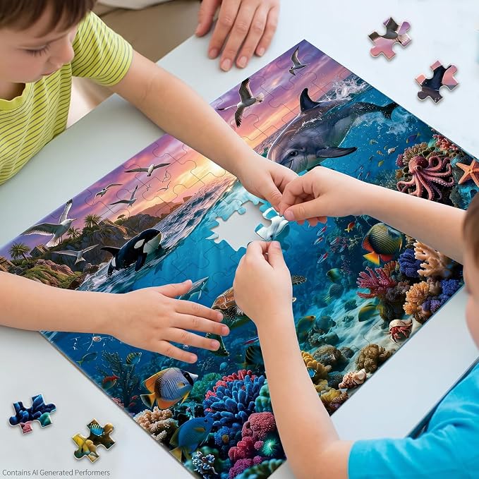 100 Pieces Puzzles for Kids Ages 4-8, Ocean World Educational Kids 100 Piece Puzzle, Children Jigsaw Puzzles Kids Puzzles, Educational Learning Puzzle Toys for Girls and Boys