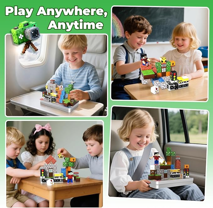 45 Pcs Travel Magnetic Blocks -Mini Magnetic Building Blocks for Kids Ages 4-8, Magnet Cubes Stacking Toys with Portable Metal Box, Birthday Gift for 3+ Year Old Boys Girls