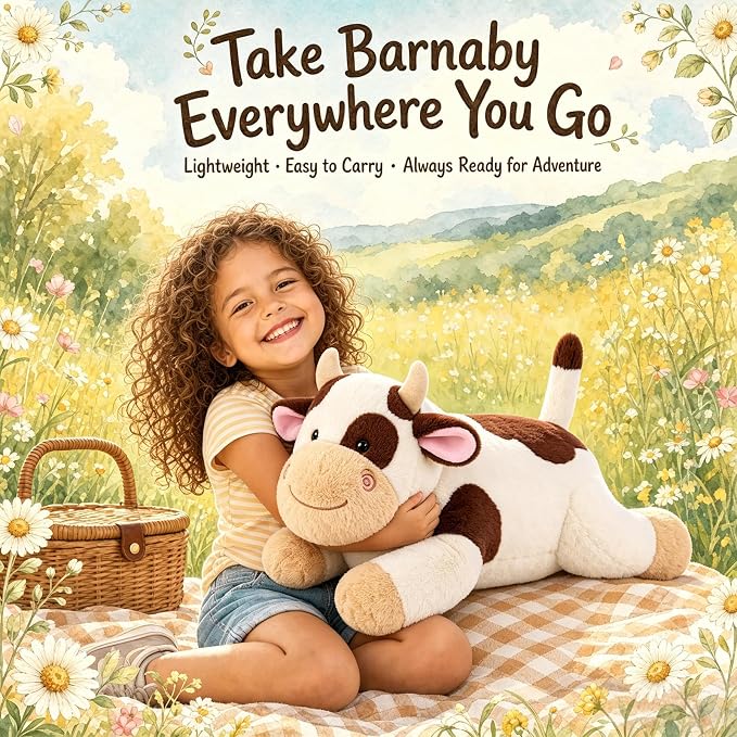 gnomantic Cow Weighted Stuffed Animals - 22 Inch 4.5 Pounds Weighted Plushies Cow Stuffed Animals - Big Plush Pillow - Cute Plush Toys Gifts for Kids & Adults (22" 4.5 lbs Brown)
