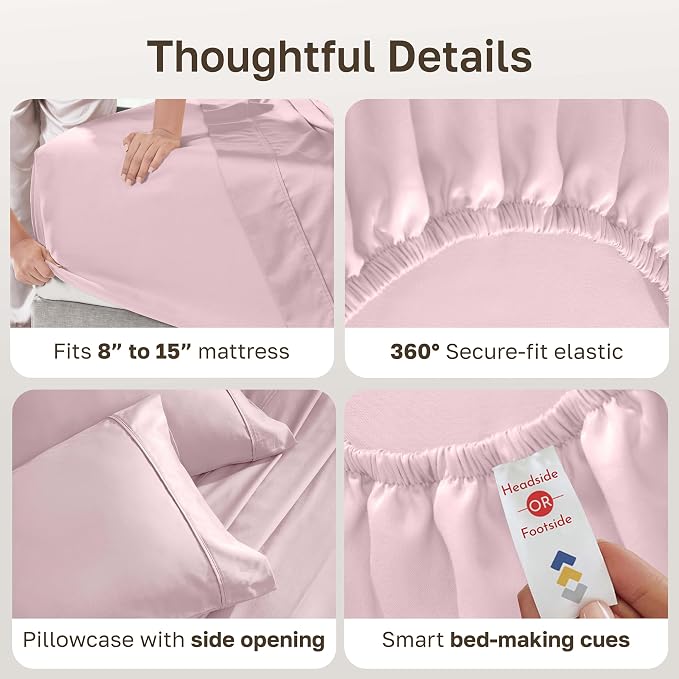 California Design Den Soft Twin Size 100% Cotton Sheet Sets, 400 Thread Count Good Housekeeping Award Winner, Silky Smooth Sateen Weave, Durable Twin Bed Sheet Set - Pink