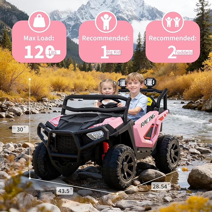 Garvee 24V Ride On Toys for Big Kids, 2 Seater Electric UTV Car with Remote Control, 4-Wheeler Suspension, Soft Start, 3 Speeds, Led Lights, Bluetooth, Ride on Truck Kids 2-8 Years