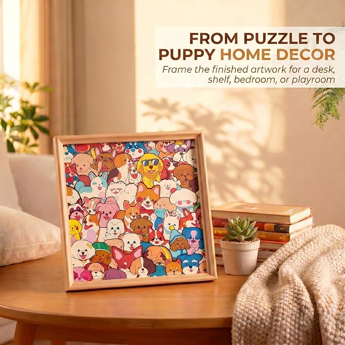 Wooden Dog Coloring Puzzle, 53-Piece DIY Kitties Jigsaw Craft with Frame and 12 Color Pens, Paintable Wood Board for Adults, Kids, Cat Lovers, Family Activity, Home Decor (Dog)