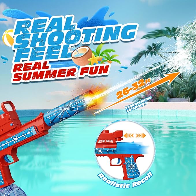 Electric Water Gun for Adults and Kids, Automatic Squirt Gun, Battery Powered Water Pistol with Light-Up Muzzle, 26-32 FT Long Range, Summer Outdoor Beach Pool Party Toy Gift