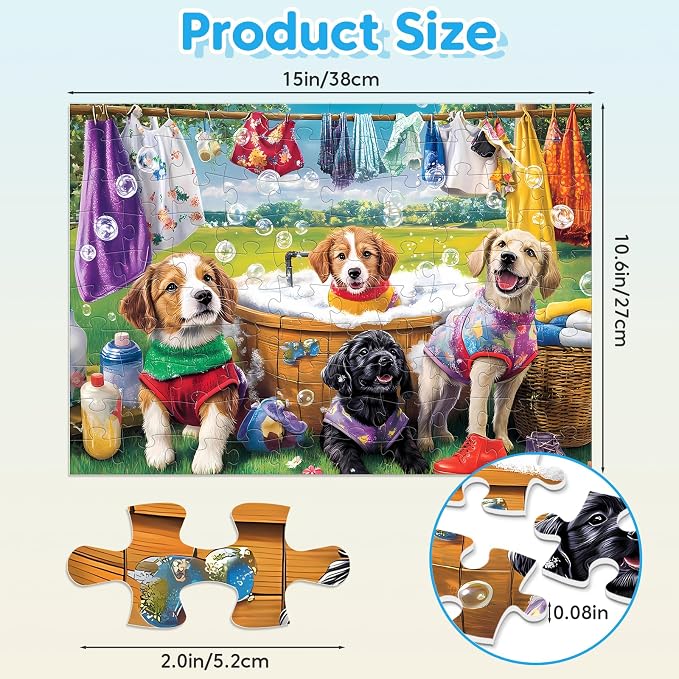 4-Pack 100 Piece Puzzles for Kids Ages 6-8 8-10 Year Old Large Piece Puzzles for Seniors 100 Pieces Jigsaw Puzzles for Kids Ages 4-6, Learning Educational Toys for Boys and Girls- Dogs Kittens Donuts