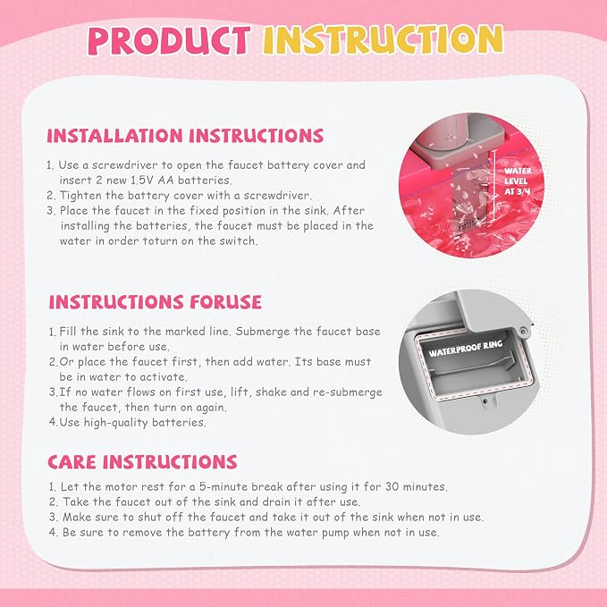Play Sink with Running Water, Toy Sink Auto Water Cycle System, Play Sink Toys for 2 3 4 Year Old Girls, Dentist Play Set with Oversize Teeth, Birthday Gifts for 2 3 4 5 Year Old, Practice Cleaning