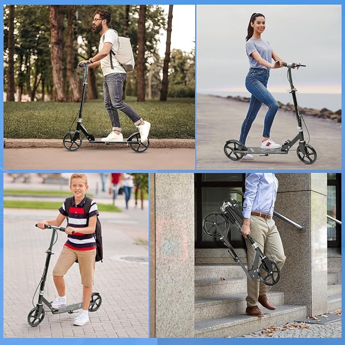 Scooters for Kids 8-12,Scooter for Teens Adults with 8-Inch Big Wheels Foldable Lightweight, 4 Adjustable Height Levels, 240 lbs Max Load Portable Scooter with Hand Brake