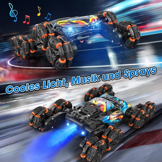 ADUSRIZ 8WD Gesture Sensing Road Stunt Car, Remote Control Cars with LED Light, Music and Spray, Drift RC Car Toys Gifts for 6-12 Years Old Boys Girls