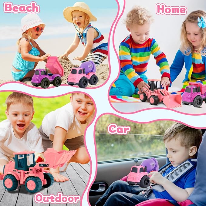 vusum Toddler Toys for 1 Year Old Girl Gifts,Kids Toys for Age 2-4,Dump Truck Cement Mixer Excavator Toy Cars Set, BPA Free,Phthalates Free,PVC,Toddler Girl Toys for 1 2 3 Year Old Birthday