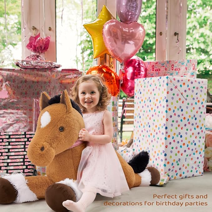 MaoGoLan Large Horse Stuffed Animal, Big Horse Plush Toy for Girl Boy, Ridable Stuffy Pony for Kid, Stuffed Pony Plush Pillow for Baby Shower, Mother's Day Birthday Gifts, Party Favor Decor, 47 inches