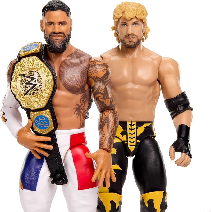 Mattel WWE Main Event Showdown Action Figures 2-Pack with Accessory, Series #27 Jey USO vs Logan Paul Collectible Set, 6-inch