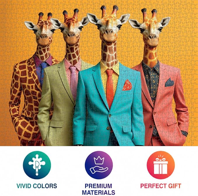 Cross & Glory - The Fab Four Giraffes - 1000 Piece Jigsaw Puzzle for Adults | Unique Artwork Jigsaw Puzzles | Fun | Challenging Brain Teaser