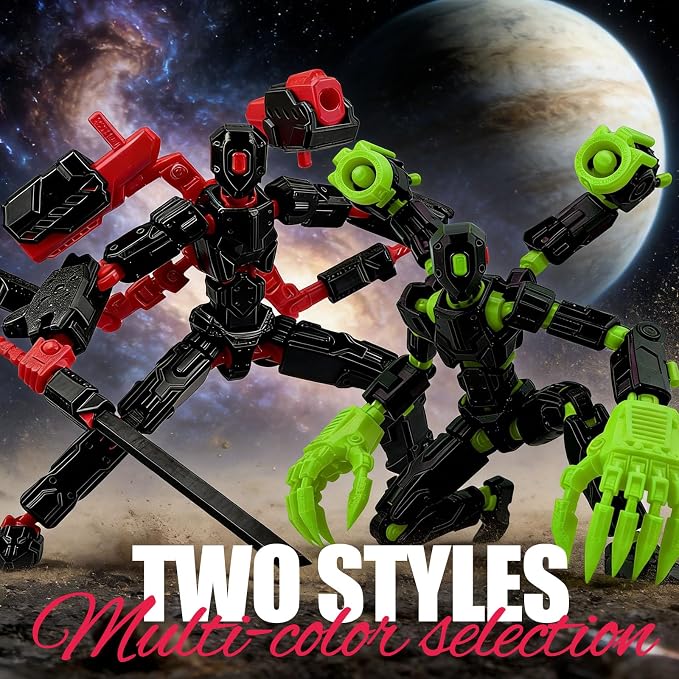 T13 Assembly Completed Action Figure Set, Multi-Jointed Movable 3D Printed Robot Toy, Cool Desktop Decoration Collectible Gift for Game Lovers (Black Green and Black red)