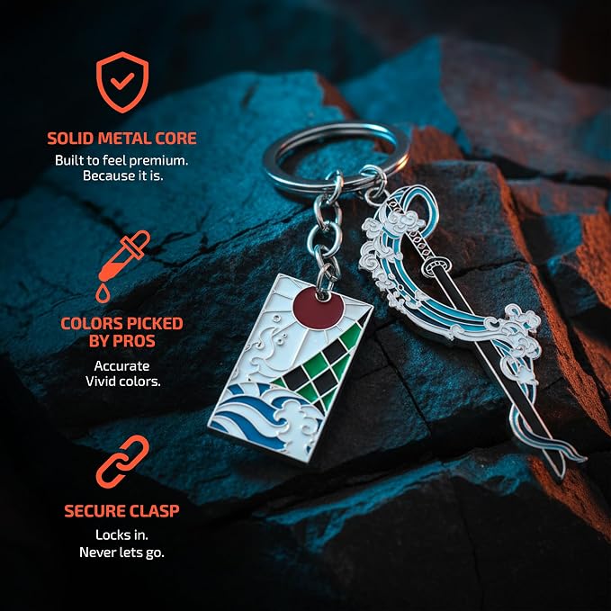Demon Slayer Keychain, Anime Keychain with Sword & Charm Plate, Demon Slayer Merch & Gifts