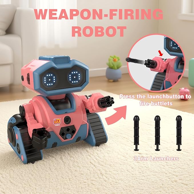 BYTEWAR Interactive Smart Robot Toys, Rechargeable Remote Control Emo Robot with Learning Gesture Sensing, Auto-Demonstration, Music and Dance, Shining LED Eyes, Robot Toy for Kids 3-5(Pink)