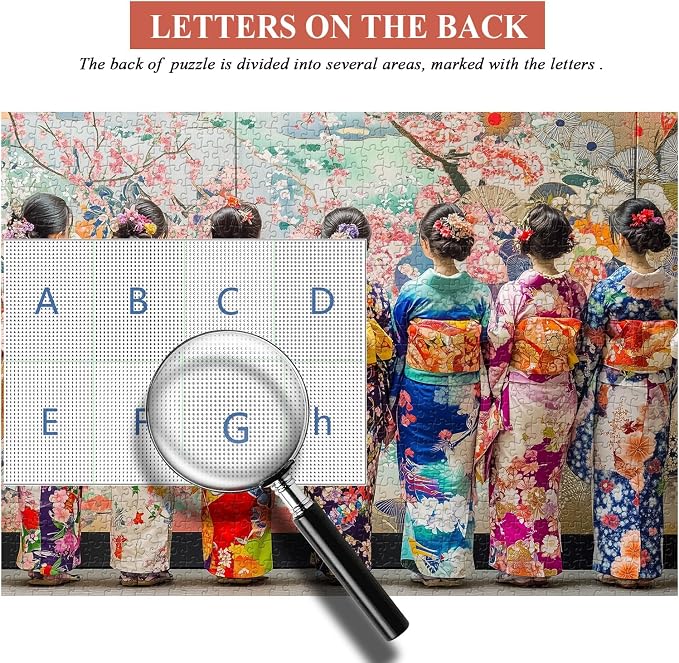 PICKFORU Elegant Kimono Puzzles for Adults 1000 Pieces, Intage Cherry Blossom Geisha Puzzles, Colorful Unique Japanese Art Puzzle as Wall Decor