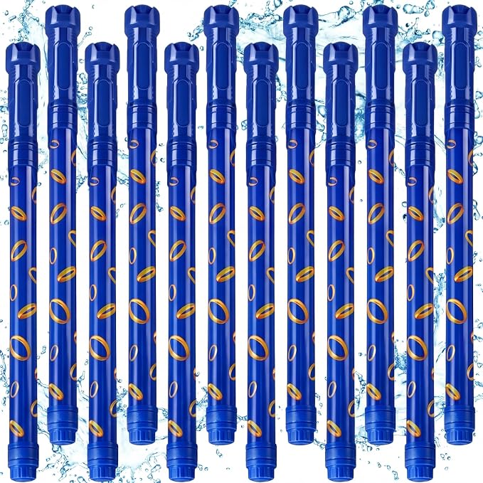 Halloscume 12 Pack Blue and Golden Rings Water Blaster 15.75 in Water Shooter Blasters Gun Party Favors for Kids Summer Outdoor Swimming Pool Backyard Beach Summer Games