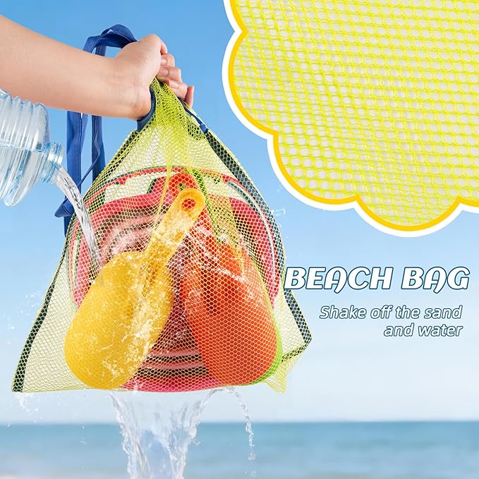 Collapsible Beach Toys for Kids & Toddlers, 3 Pack Foldable Silicone Sand Buckets with 3 Shovels & Mesh Storage Bag, Portable Water Pail for Easter Egg Hunt, Camping, Travel