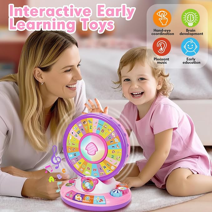 Toys for 1 2 3 Year Old Boys Girls, Musical Spin and Sing Alphabet Zoo, Learning Toys for Toddlers 1-3, Educational Interactive Toys, Christmas Birthday Gift for Baby Age 6-9-12-18 Months (Purple)