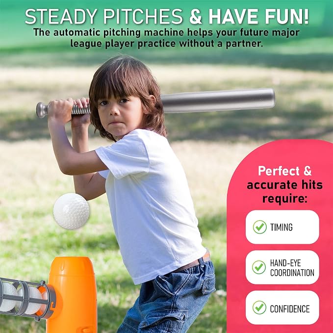 YESMARKS Kids Auto Baseball Pitching Machine Outdoor Toy Set - Training Equipment & Batting Practice Toys for Youth, Includes 10 Baseballs, Baseball Bat and Sports Bag | Includes 10 PP Baseballs, Baseball Bat, Sports Bag, Outdoor Sports Backyard Game T...