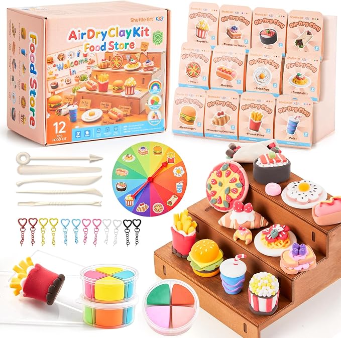 Shuttle Art Air Dry Clay for Kids - Food Store, 21 PCS Modeling Clay Kit with Sculpting Tools and Tutorials, Safe & Non-Sticky, Craft Gifts for Boys & Girls
