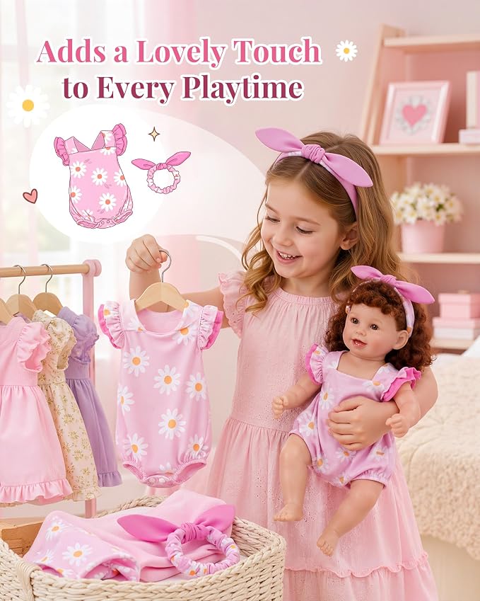 BABESIDE Reborn Baby Doll Clothes for 18-20 Inch Dolls,Floral Outfit Set, Cute Baby Doll Accessories for Reborn Girl Dolls