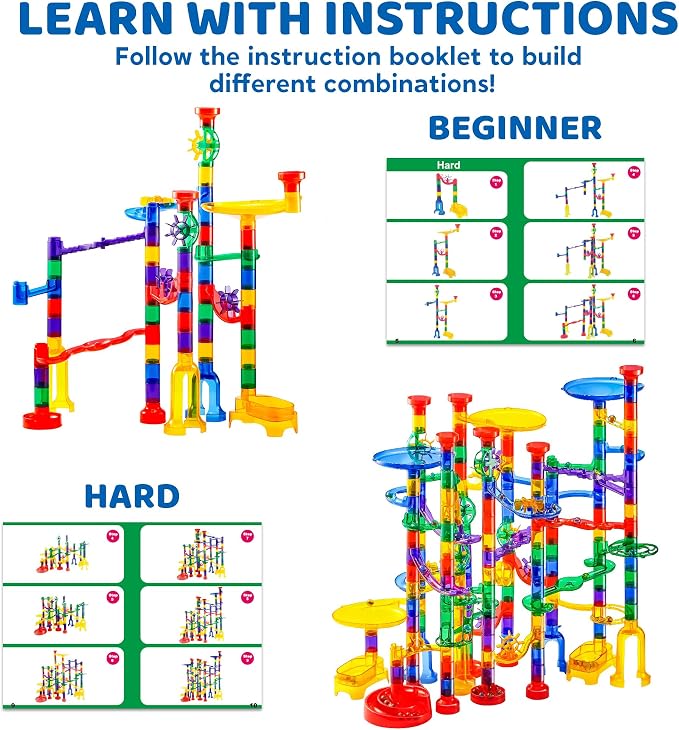 JOYIN 207Pcs Glowing Marble Run, Construction Building Blocks Toys with 5 Glow in The Dark, STEM Toy for Boys and Girls, Educational Toy, Birthday Gifts, Easter Basket Stuffers