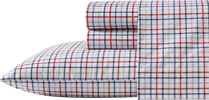 Nautica – Twin XL Size Sheet Set, Crisp Cotton Percale Bedding with Matching Pillowcase, Lightweight & Breathable Bed Sheets, Deep Pocket, College Dorm Room Essentials (Boating Tattersall Grey)