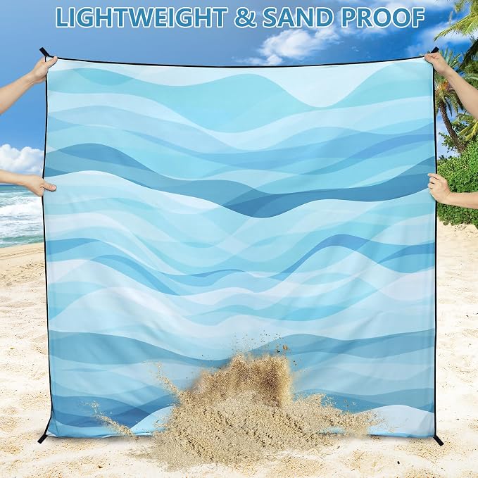 AISPARKY Beach Blanket Waterproof Sandproof Extra Large, Oversized Beach Mat, Quick Drying&Compact&Lightweight, Picnic Blankets Vacation Essentials for Outdoor Beach Camping (79" X 83" (4 Person))