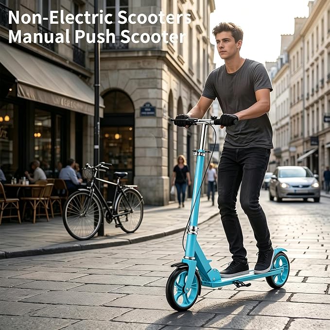 Scooters for Kids 8-12, Teens & Adults - Foldable&Portable Commuter Scooter with 8" Wheels, Bell, Hand Brake & Adjustable Height 30"-40.5", 240 lbs, Manual Push Scooter for Campus & Park
