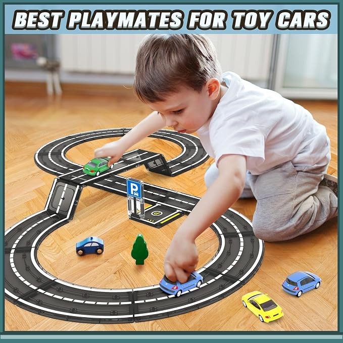 Magnetic Tiles Road Set, Roads Expansion Pack, Magnetic Blocks Building Toys for Toddler, Creative Montessori Toys for 3+ Year Old Boys & Girls, Ideal Gifts for Kids Ages 3-5 5-7