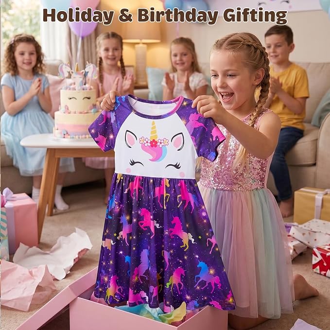 Play Tailor Doll and Girl Matching Nightgown Unicorn Outfit Pajamas Night Dress for Girls and 18" Dolls Clothes