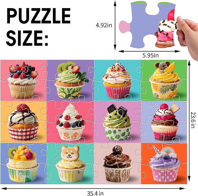 IFLOVE Cupcake Floor Puzzle for Kids — 48 Piece Jumbo Colorful Cupcakes Jigsaw Puzzle, Dessert-Themed Puzzle with Decorated Cupcakes, Educational Toy Birthday for Boys Girls Ages 3-8