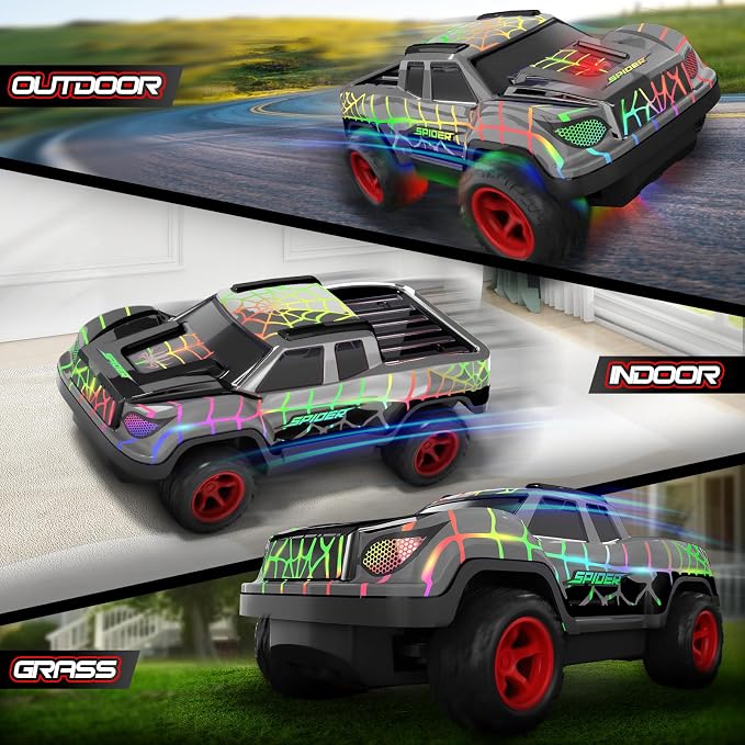 Spider RC Car for Kids, Remote Control Car with Color-Changing LED Body Lights, 2.4GHz RC Racing Toy with 50m Control Range, Great Value Gift for Boys Girls 6 7 8 9 Black