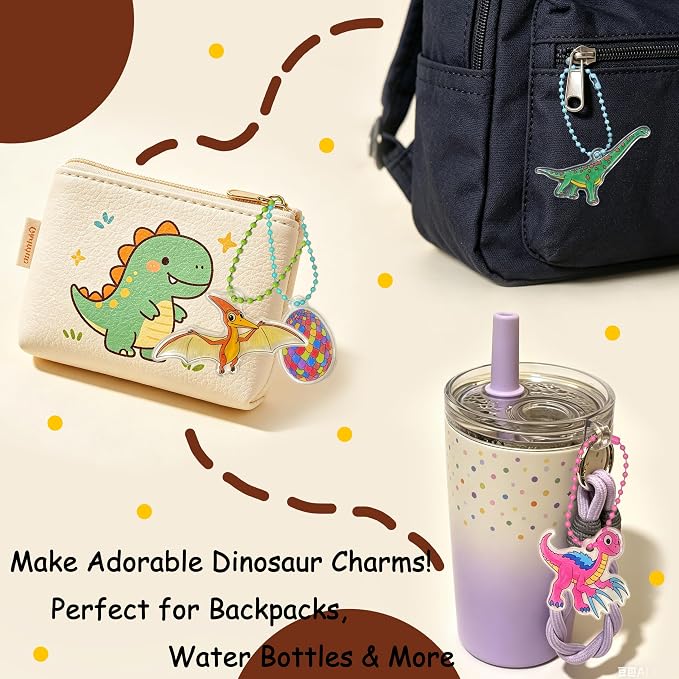 Vicentorra Dinosaur Shrinky Dink Kit for Kids Age 4-8 6-8 - 24 Precut Shrink Sheets + 24 Dino Learning Cards - Arts and Crafts for Boys Girls - Birthday Gift for 5 6 7 8 Year Old - STEM Toys
