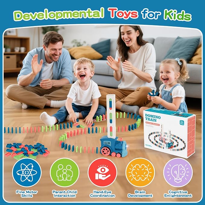 Gigilli 220Pcs Domino Train Toys, Automatic Dominoes Building Train Set for Kids 2-4 4-8, Stacking Kids Games Stem Montessori Educational Toys for 3 4 5 6 7 8 Year Old Boys Girls Birthday Gifts