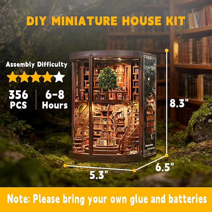 YSWOOD WORLD Miniature House Kit, Miniature Kit, Dollhouse Kit, Model Kits Craft Kits for Adults Teen, Mini House Kit for Birthday Father's Day, Wisdom Rings Book Repository