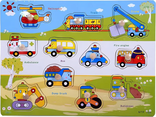 Montessori Vehicles Wooden Puzzle for Toddlers & Preschool Kids – Educational Learning Toy for Early Childhood Development