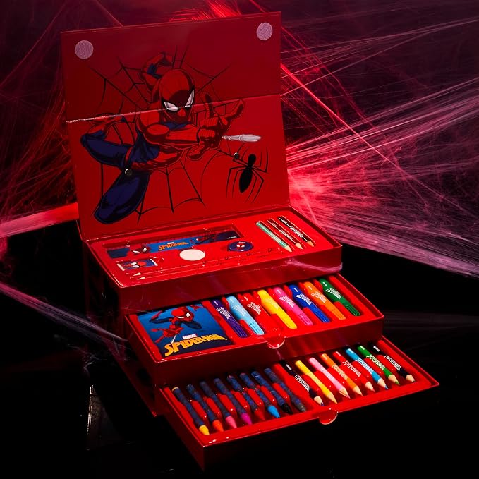 Marvel Spiderman Art Supplies for Kids, Arts and Crafts Set, Coloring Pens Coloring Pencils Crayons Travel Art Case, Gifts for Kids (Red)