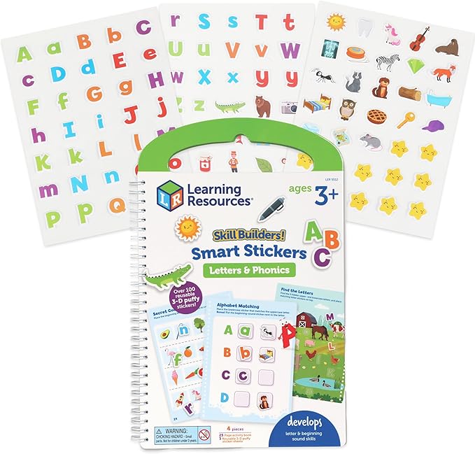Learning Resources Skill Builders Smart Stickers Letters & Phonics - Reusable Sticker Books for Kids, Preschool Activity Book, Toddler Learning Activities, Educational Stickers