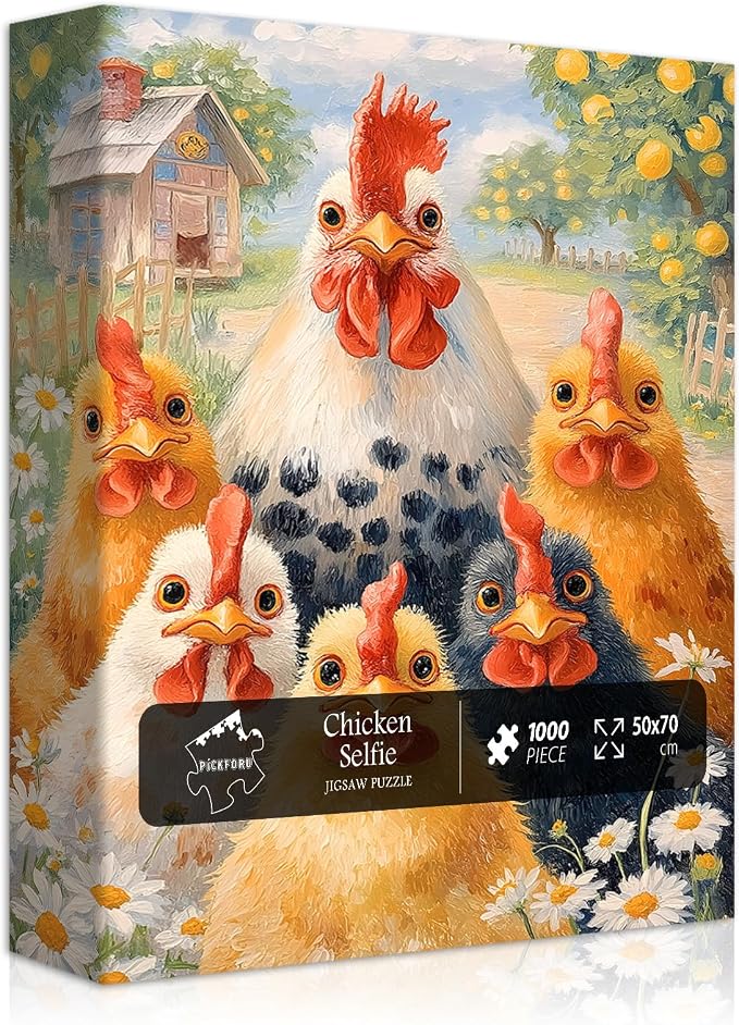 Funny Farm Chicken for Adults 1000 Pieces, Country Rooster Jigsaw Puzzle | Farm Animal Flower Jigsaw Puzzle,Cute Abstract Chicken Puzzle 1000 pieces,Home Decor,Challenge for Adults Painting