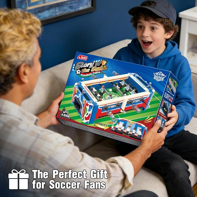 Soccer Match Trophy Football Table Building Set, World Cup Theme Construction Toy, Collectible Display for Kids Ages 8+