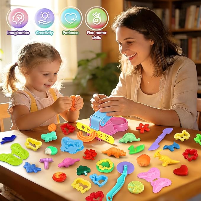 Dough Tools Set for Kids, 26pcs Dough and Clay Accessories with Stamps, Animal Cutters, Rollers, Extruder, Dinosaur Play Molds, Educational Toys for Boys Girls