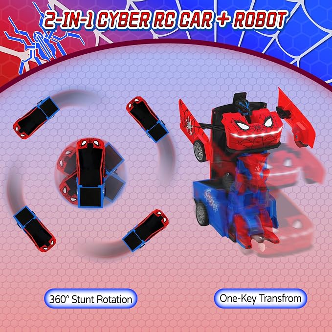 Spider Remote Control Car Cyber-Inspired Transformer Toys Cars 2.4Ghz One-Button Deformation 360° Rotation Drift Rc Car Robot Rc Truck Toy for 4 5 6 7 8+ Years Old Boy Toys