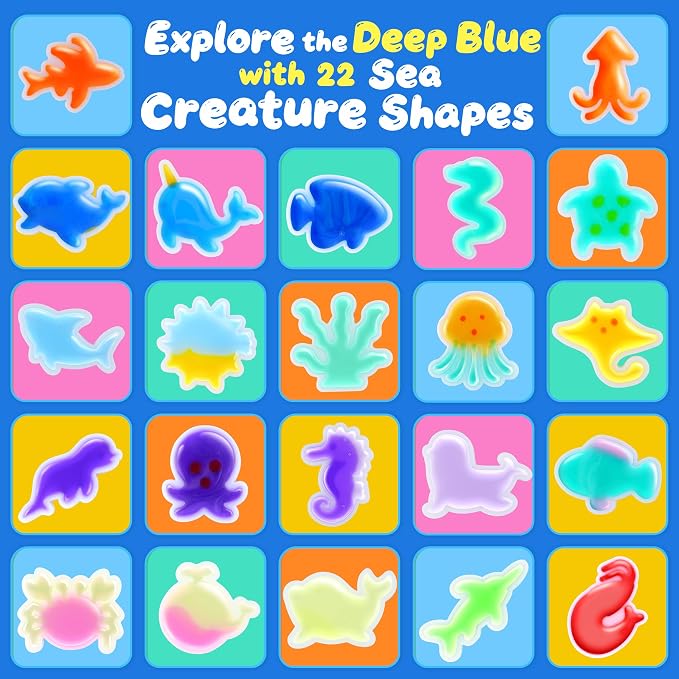 Aibxiu Magic Water Elf Toy Kit, Crafts for Kids Ages 4-8-12, Aqua Fairy Water Gel with 22 Gels, 22 Sea Creature Molds, DIY Craft Kit, Birthday & Party Favors for Kids Ages 3+