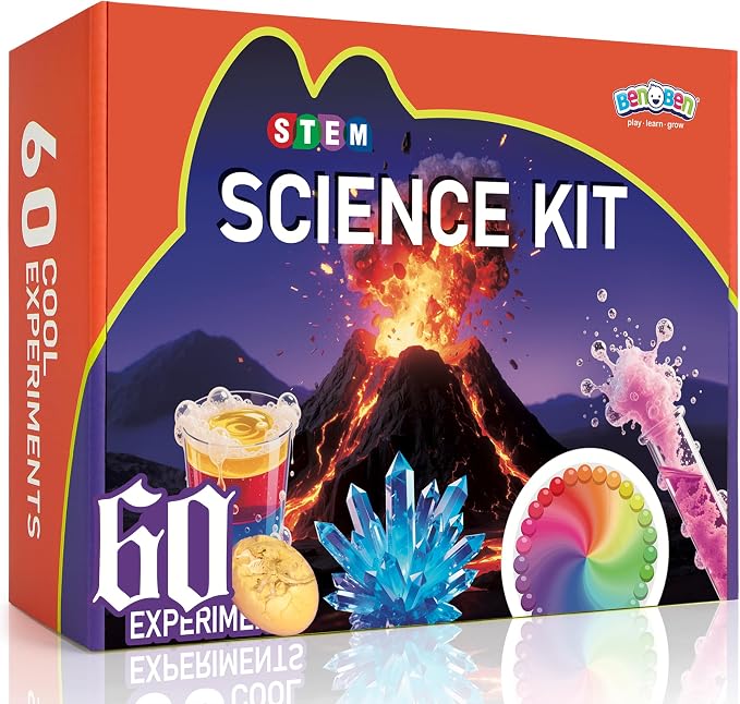 BenBen Science Kit for Kids Ages 6-8, 60 Easy Experiments with Volcano & Dinosaur Egg, STEM Gift for Boys Girls