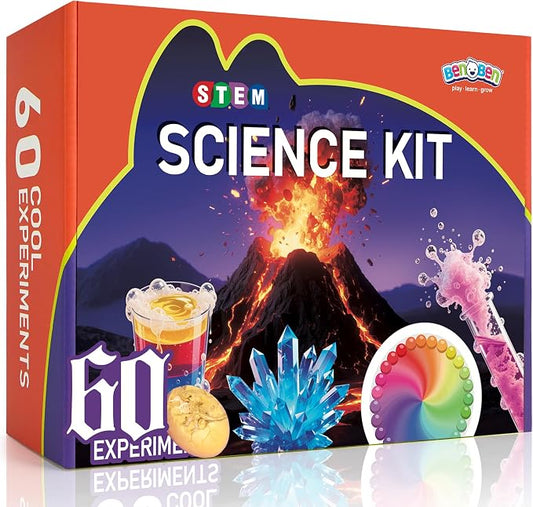 BenBen Science Kit for Kids Ages 6-8, 60 Easy Experiments with Volcano & Dinosaur Egg, STEM Gift for Boys Girls